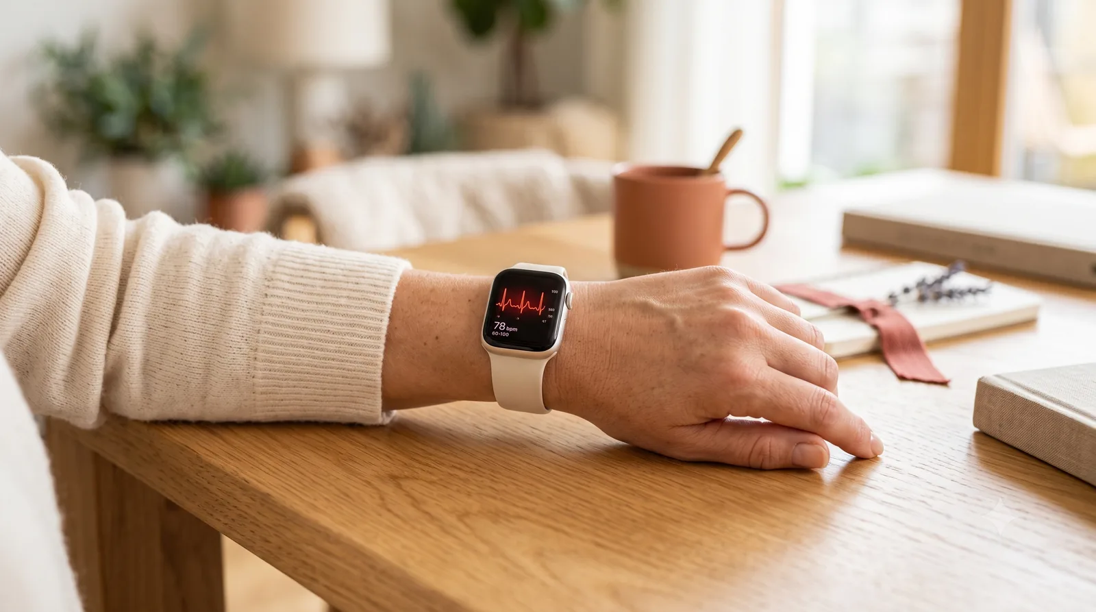 Smartwatch mostrando una gráfica de ritmo cardíaco en la muñeca