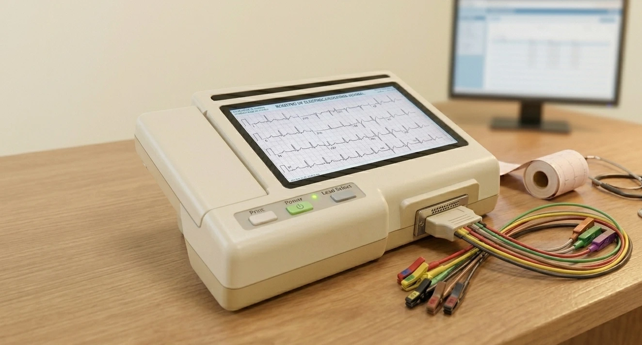 Electrocardiógrafo con trazado ECG — prueba diagnóstica en Elche